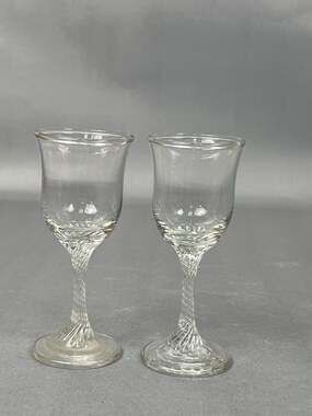 Dema England Renaissance Sherry or Port Glasses with Twisted Stem, Pair